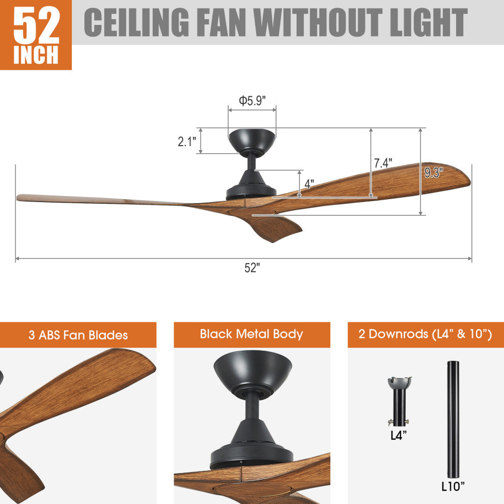 52 in. Modern Ceiling Fan with DC Reversible Motor and Remote