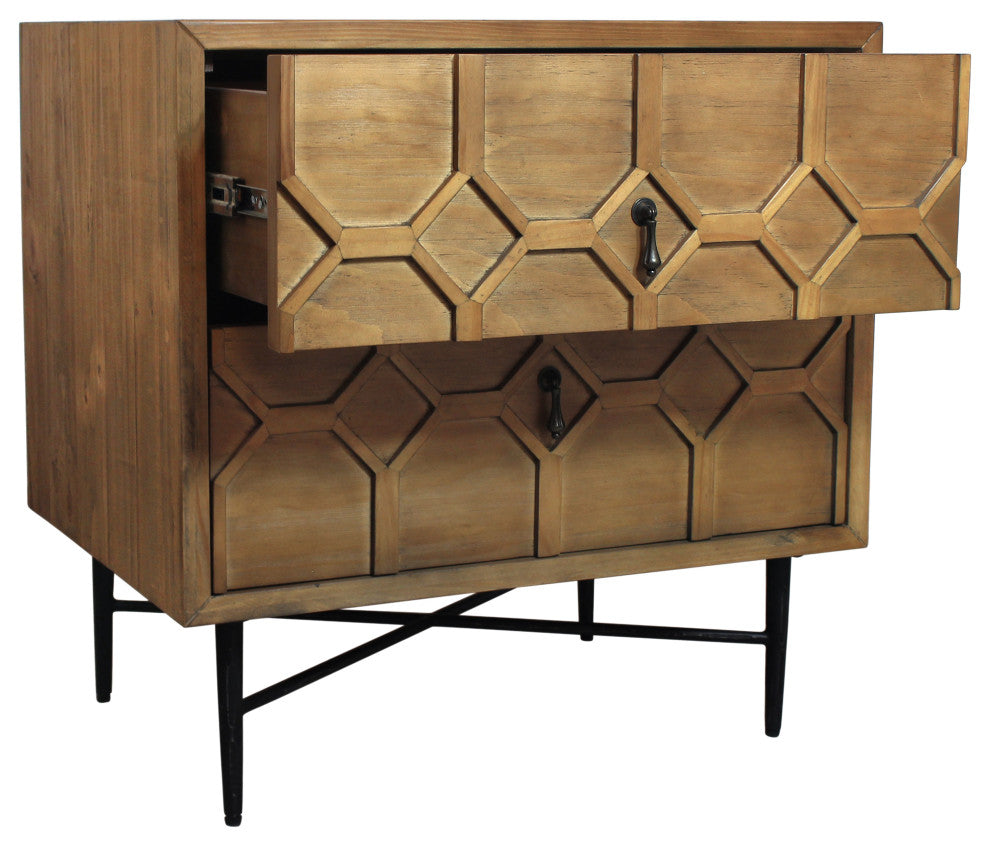 Samara 2-Drawer Recycled Pine Wood Nightstand, Natural Finish