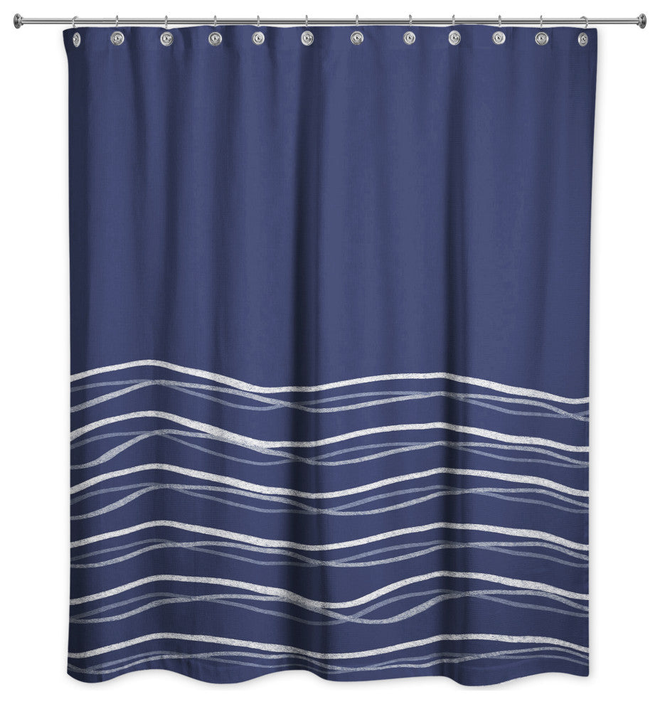 Wavy Lines On Navy 71x74 Shower Curtain