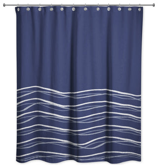 Wavy Lines On Navy 71x74 Shower Curtain