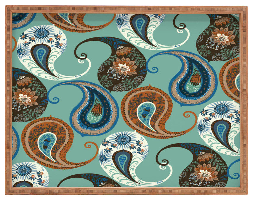 Deny Designs Pimlada Phuapradit Teal Floral Paislys Rectangular Tray