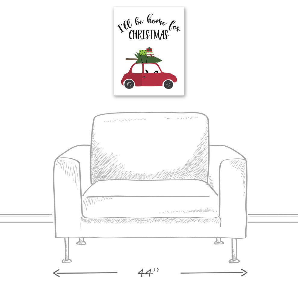 I'll Be Home For Christmas Red Car Canvas Wall Art, 16"x20"