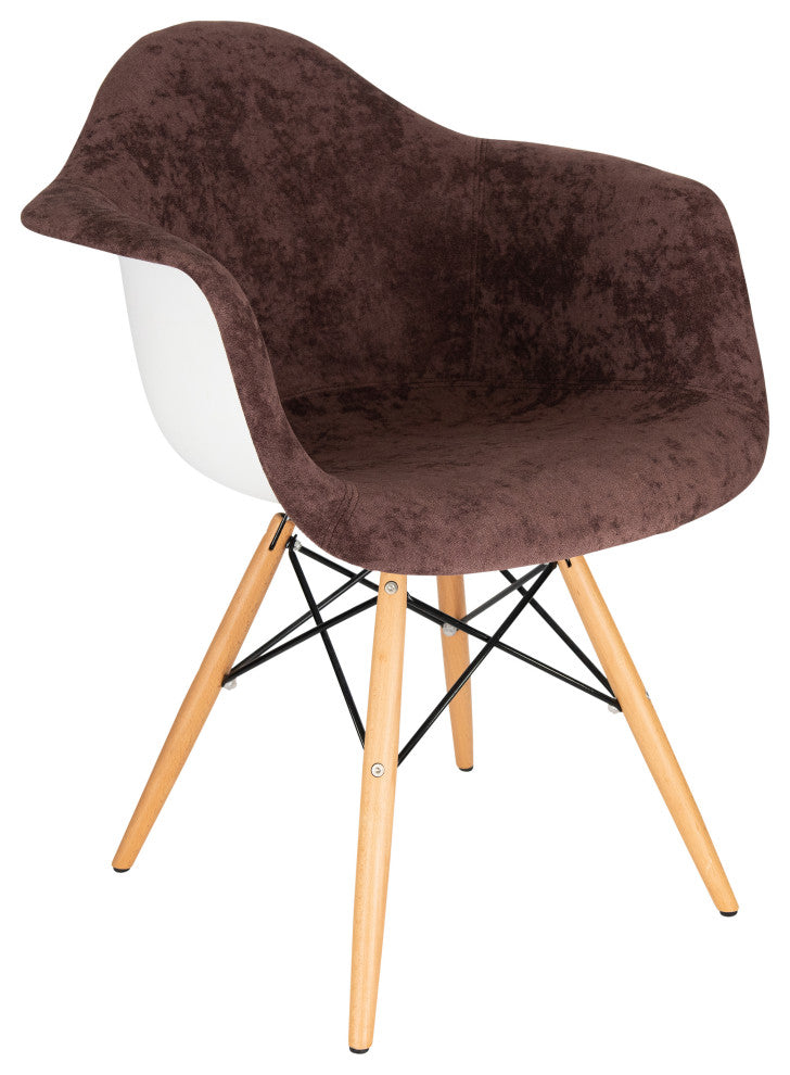 LeisureMod Willow Velvet Accent Chair Eiffel Wooden Base, Coffee Brown