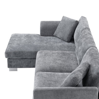Alice Modern L-Shaped Cloud Chenille Sectional Chaise Sofa with 2 Pillows, Gray