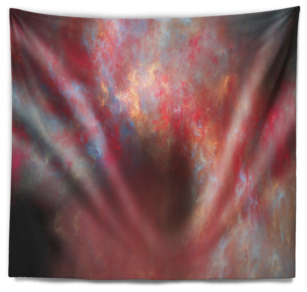 Red Starry Fractal Sky Abstract Wall Tapestry, 39"x32"