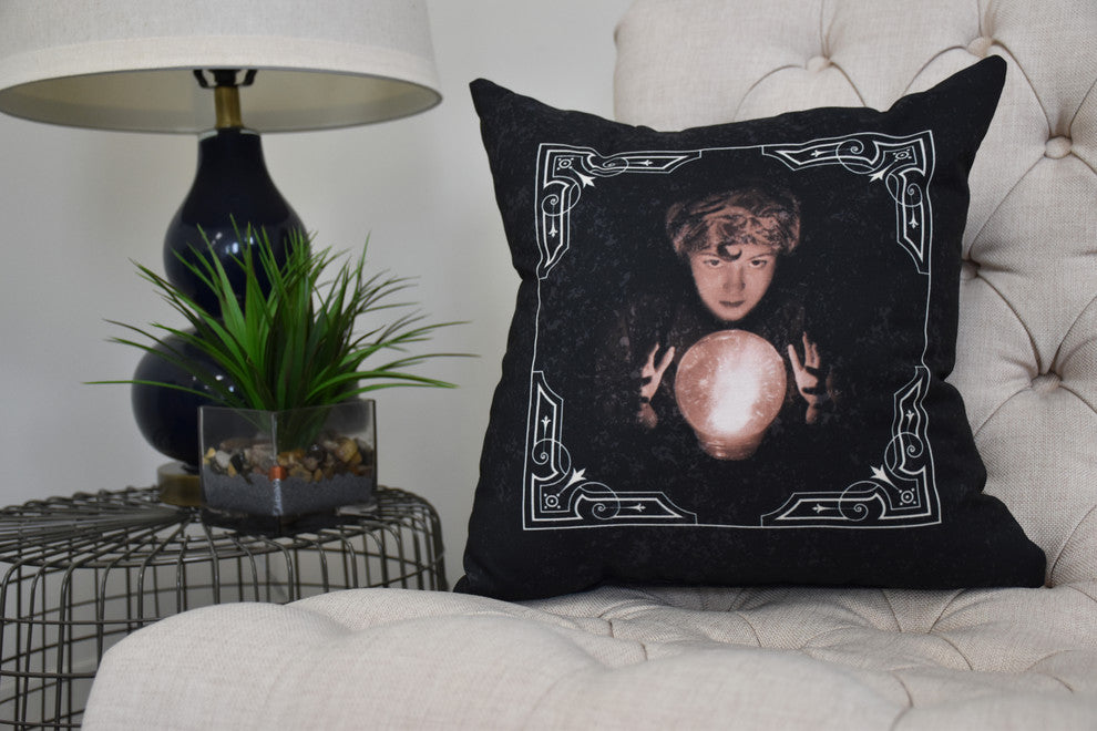 All Seeing Psychic 18" Cream Halloween Print Decorative Throw Pillow
