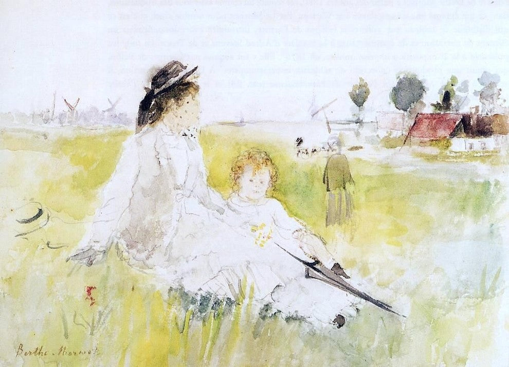 Berthe Morisot Girl and Child on the Grass, Gallery Wrapped Canvas, 18"x27"