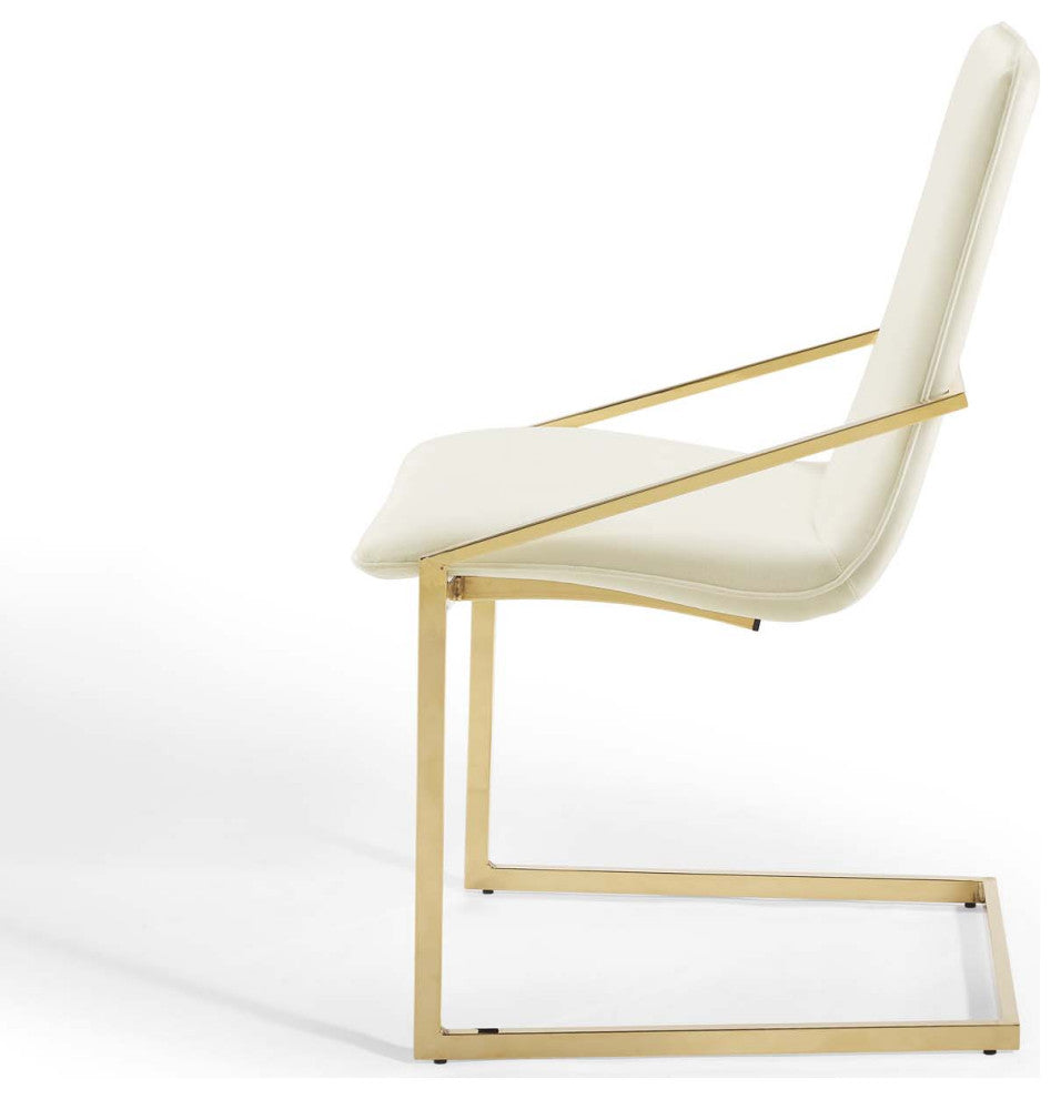 Side Dining Chair, Velvet, Metal, Gold Ivory White, Modern, Bistro Restaurant