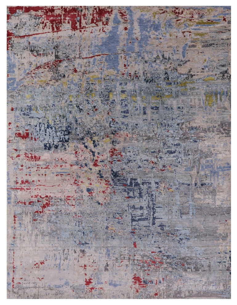 Abstract Wool & Silk Hand Knotted Rug 8' 10" X 11' 10" - Q15544