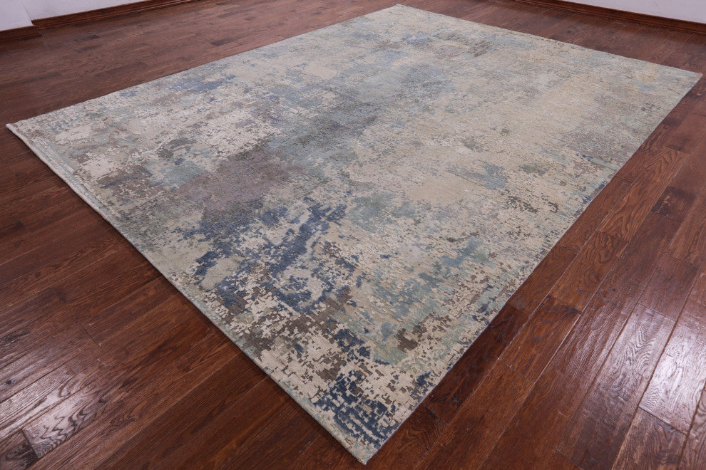Wool and Silk Hand Knotted Abstract Rug 9' 2" X 12' 1" Q9030