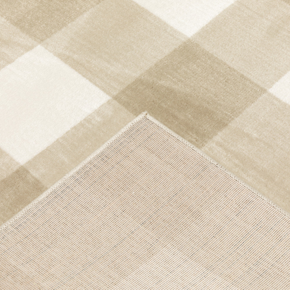 Garson Geometric Squares Area Rug, Beige, 6'7"x9'2"