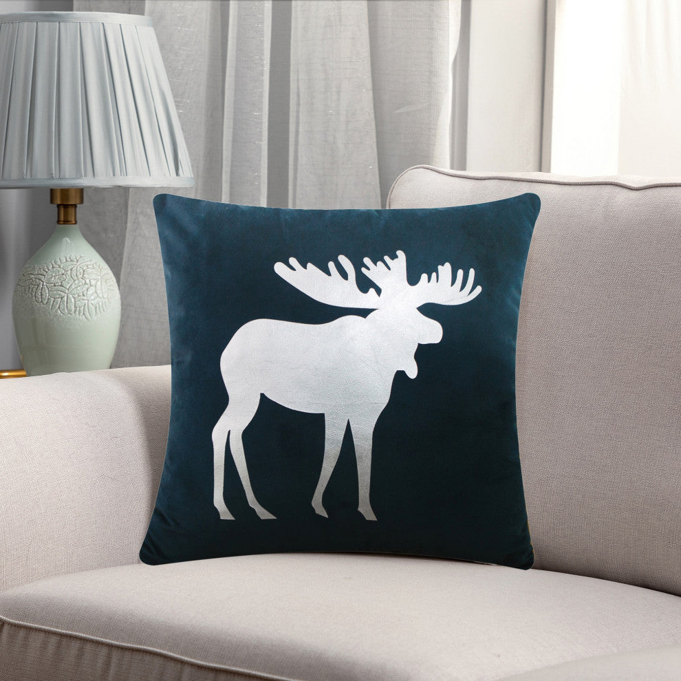 Christmas Icons Throw Pillow Set of 2, Print Silver Moose