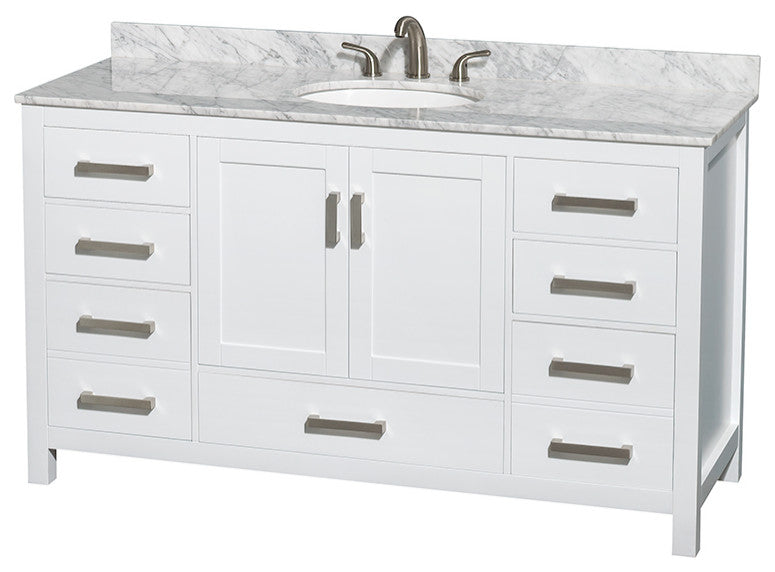 Wyndham WCS141460SWHCMUNOMXX 60 Inch Wood Bathroom Vanity in White Finish