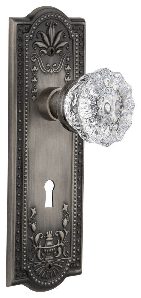 Meadows Plate Interior Mortise Crystal Glass Door Knob, Antique Pewter