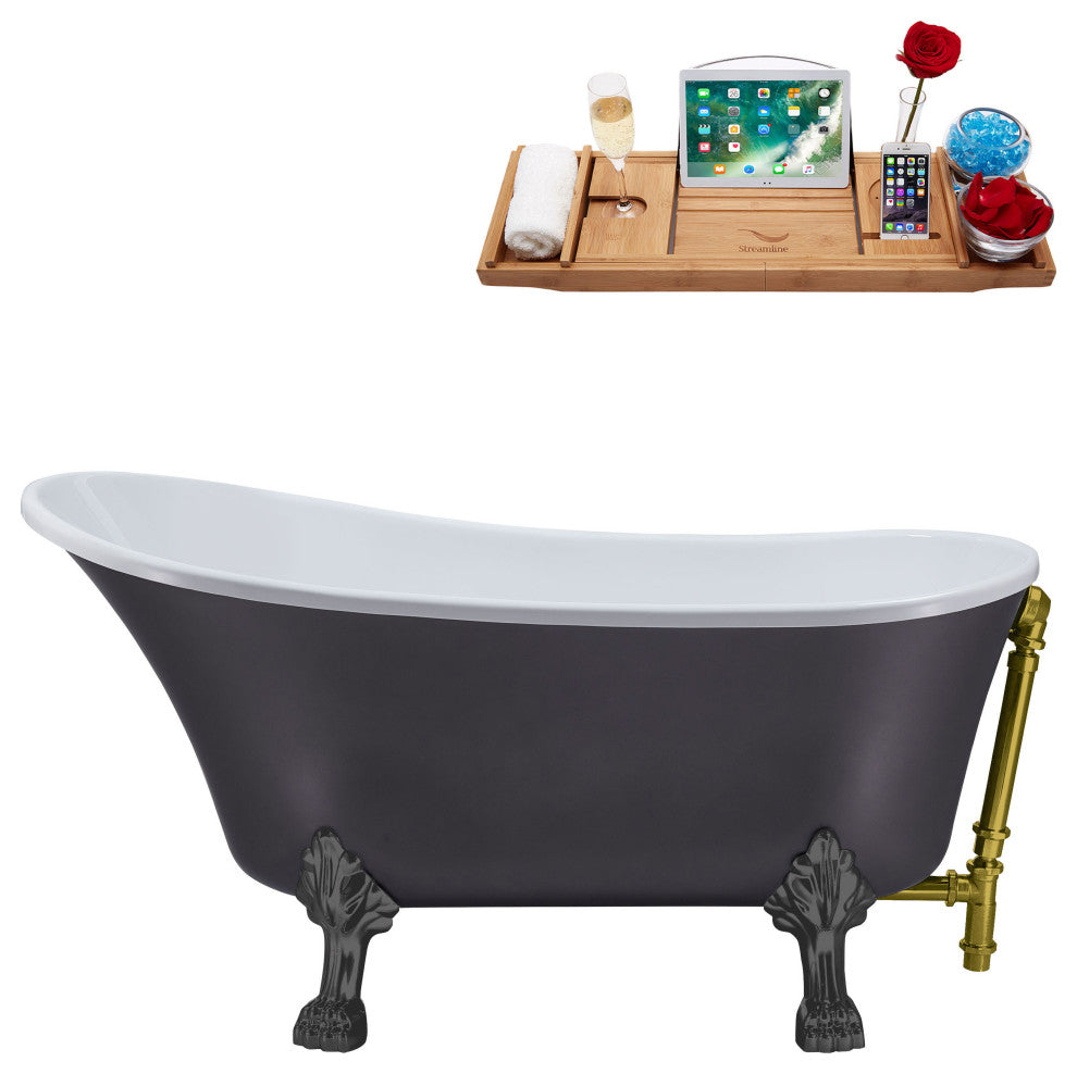 55" Streamline N355BGM-BGL Clawfoot Tub and Tray With External Drain