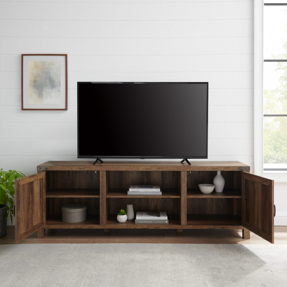 70" Farmhouse TV Stand with Barn Doors, Rustic Oak