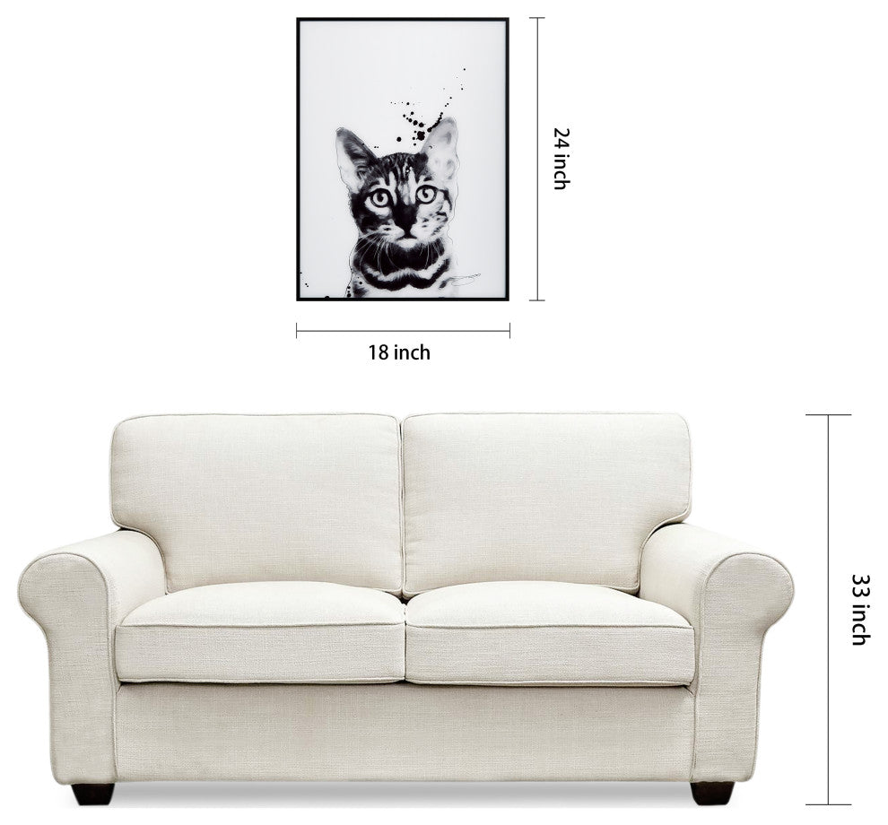 "Bengal Cat" Black and White Pet Paintings on Printed Glass with Anodized Frame