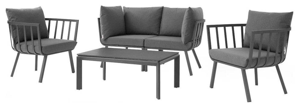 Lounge Sectional Sofa Chair Set, Aluminum, Metal, Gray, Modern, Outdoor