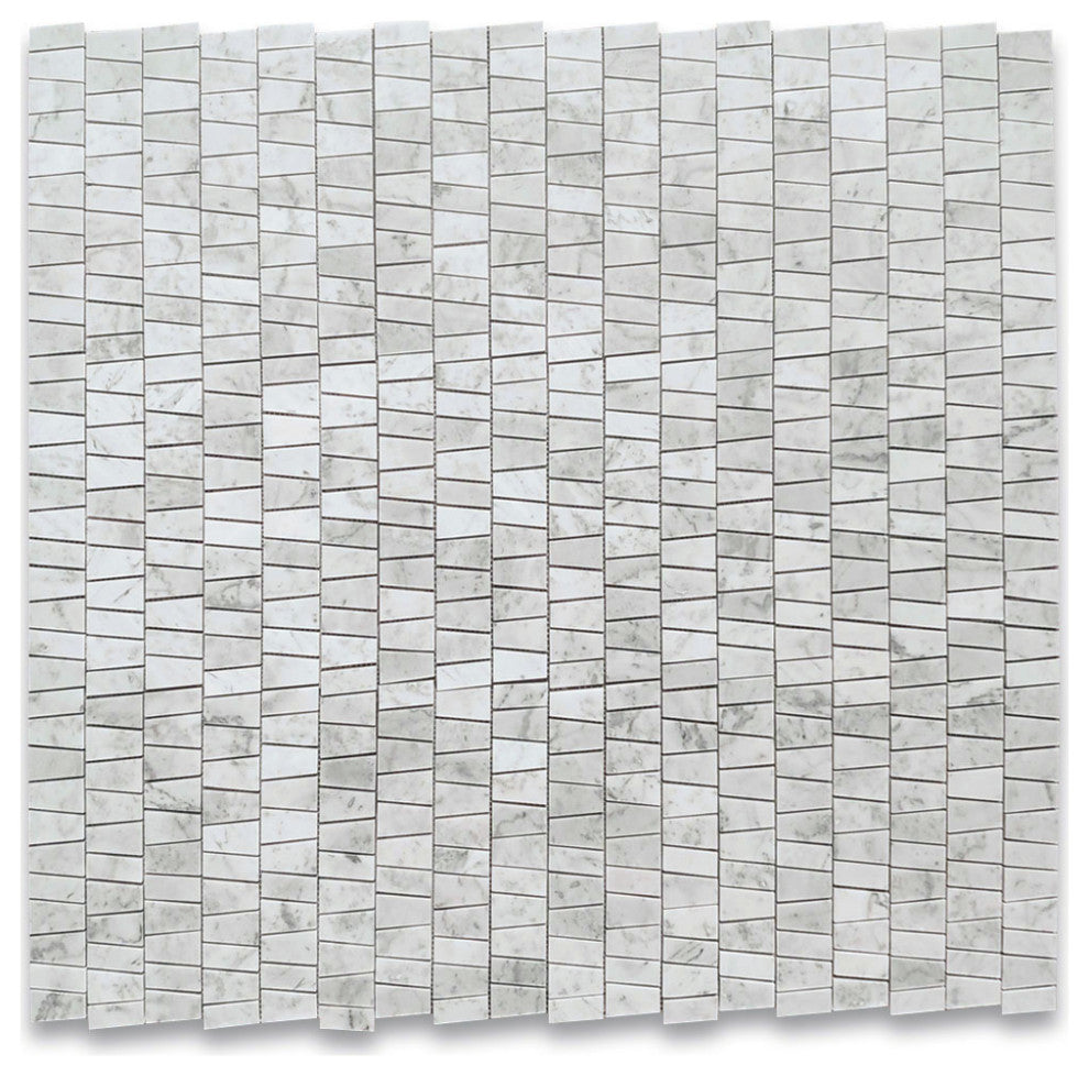 Carrara White Marble Trapezoid Tappered Mosaic Wall Floor Tile Honed, 1 sheet