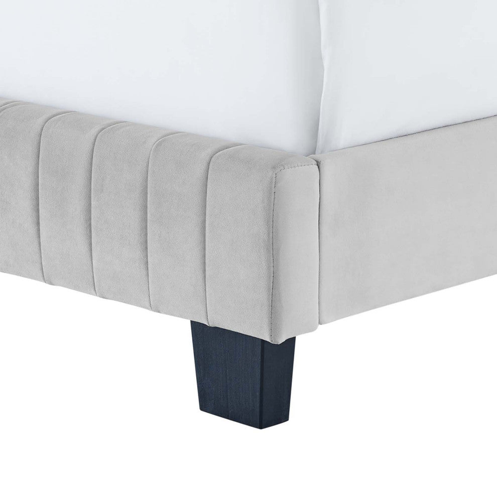 Tufted Platform Bed Frame, Queen Size, Velvet, Grey Gray, Modern Contemporary
