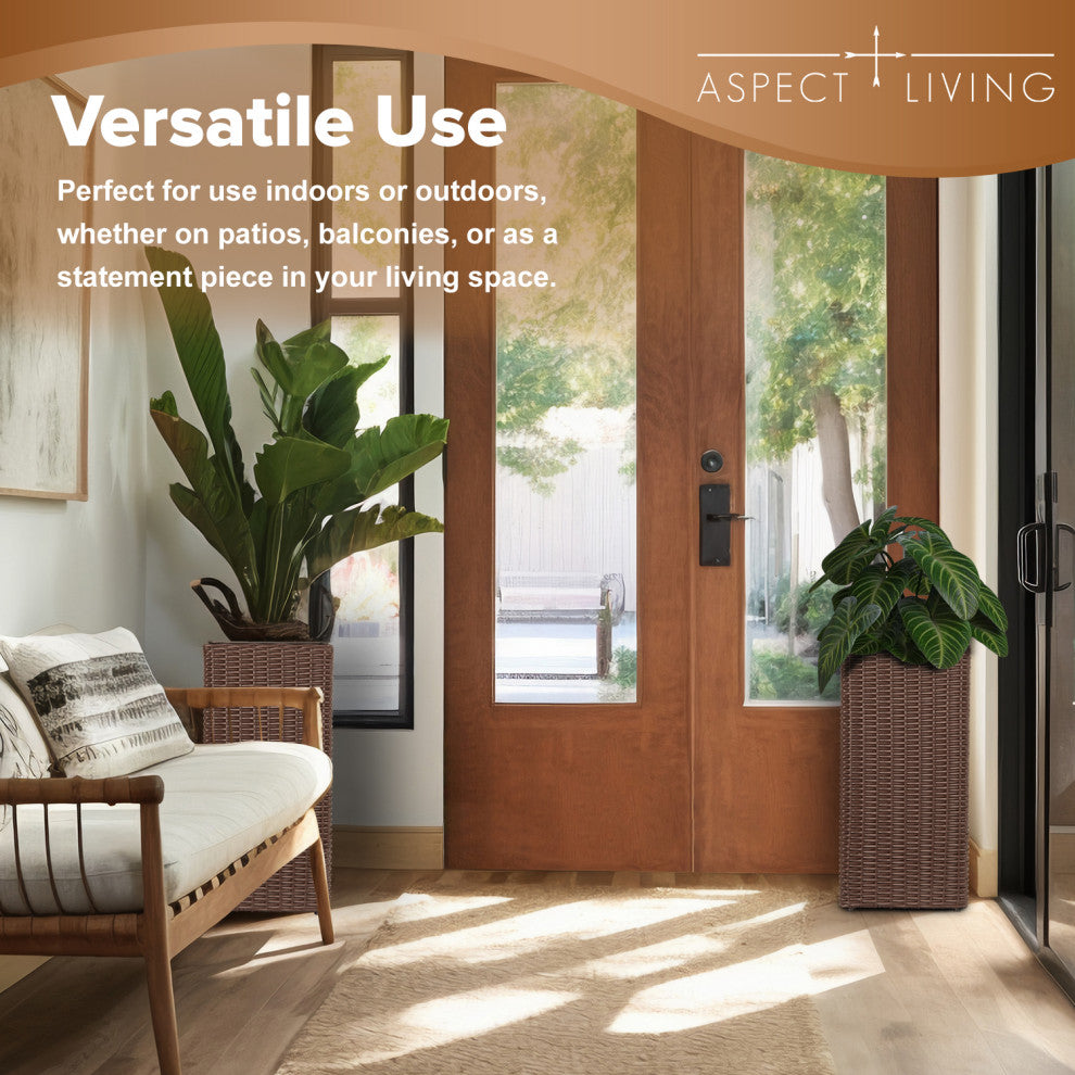 Sierra Square Wicker Planter 2-piece Set in Brown