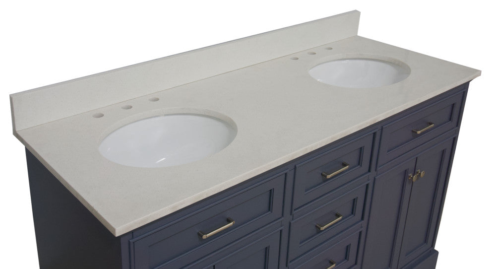 Aria 60" Bathroom Vanity, Marine Gray, Quartz, Double Vanity