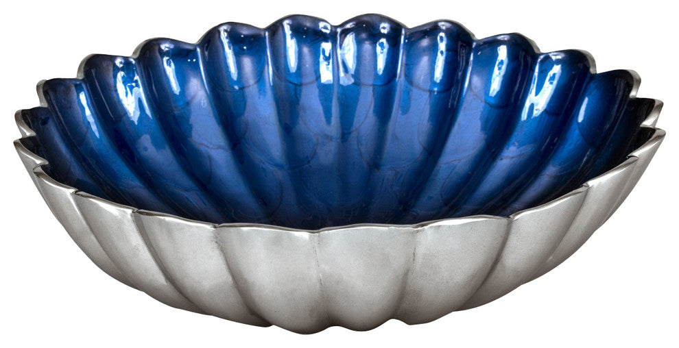 Peony 12" Round Deep Bowl, Sapphire