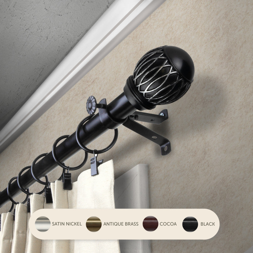 Denny 13/16" Curtain Rod, Black, 120-170"