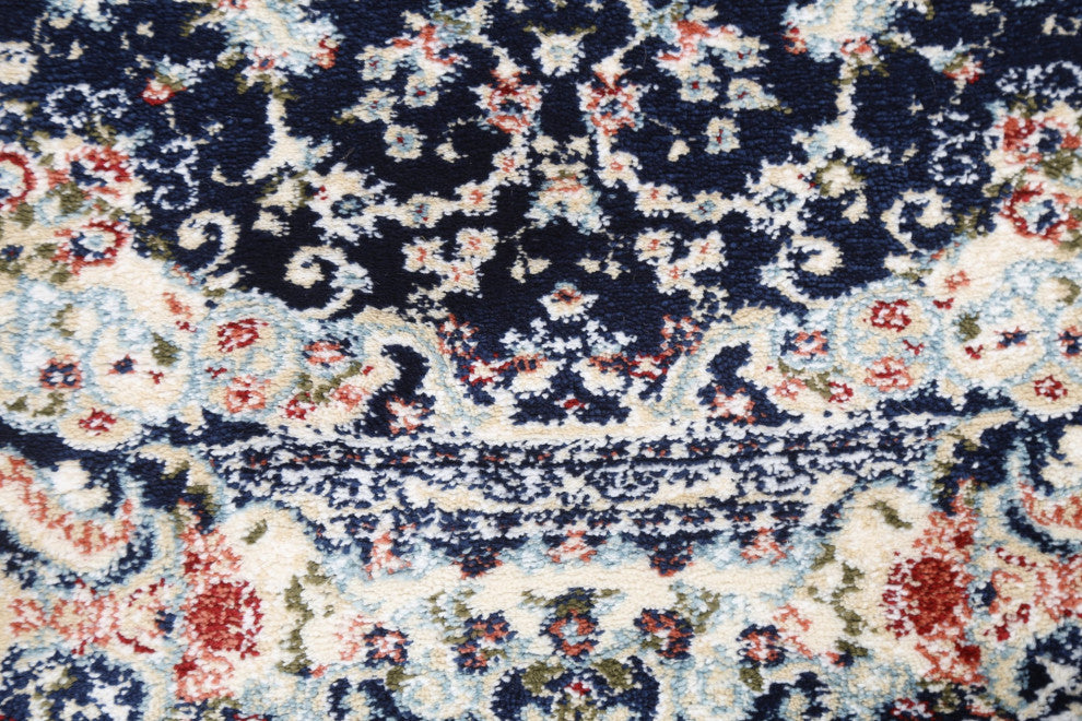 Navy Blue Floral Medallion Transitional Turkish Rug Oriental Carpet 3x8