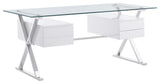 Sector 71" Glass Top Glass Office Desk, White