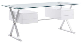Sector 71" Glass Top Glass Office Desk, White