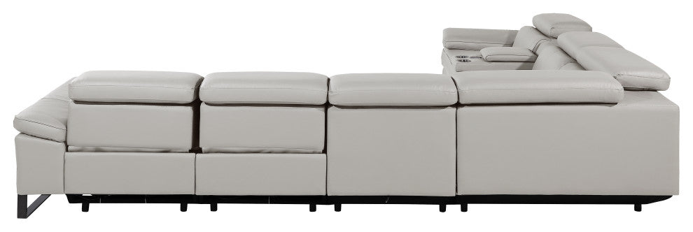 Antonio Italian Leather 7-Piece L-Shaped Power Reclining Sectional, Light Gray