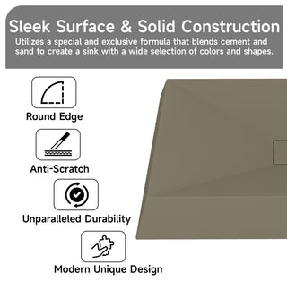 27in Bathroom Concrete Rectangular Vessel Sink with Drainer, Taupe Clay