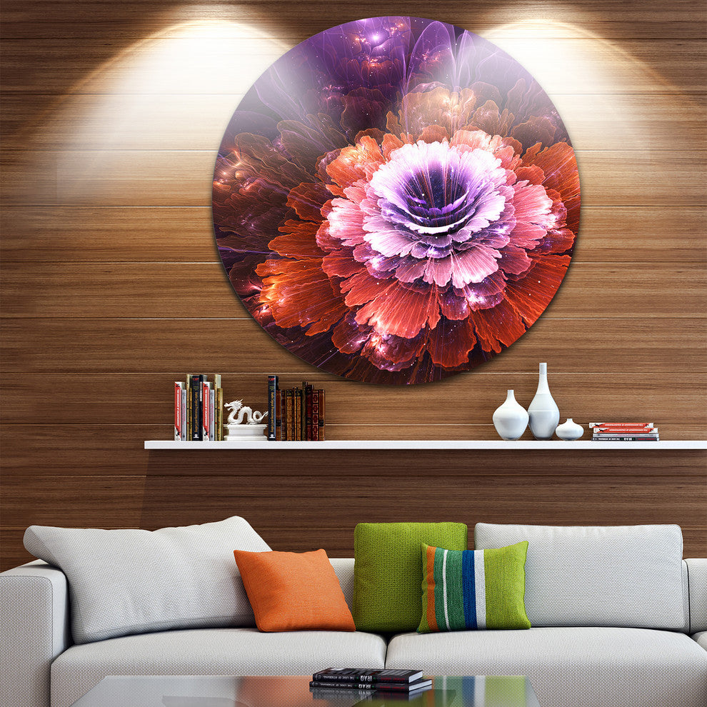 Abstract Pink Fractal Flower, Floral Digital Round Metal Wall Art, 11"