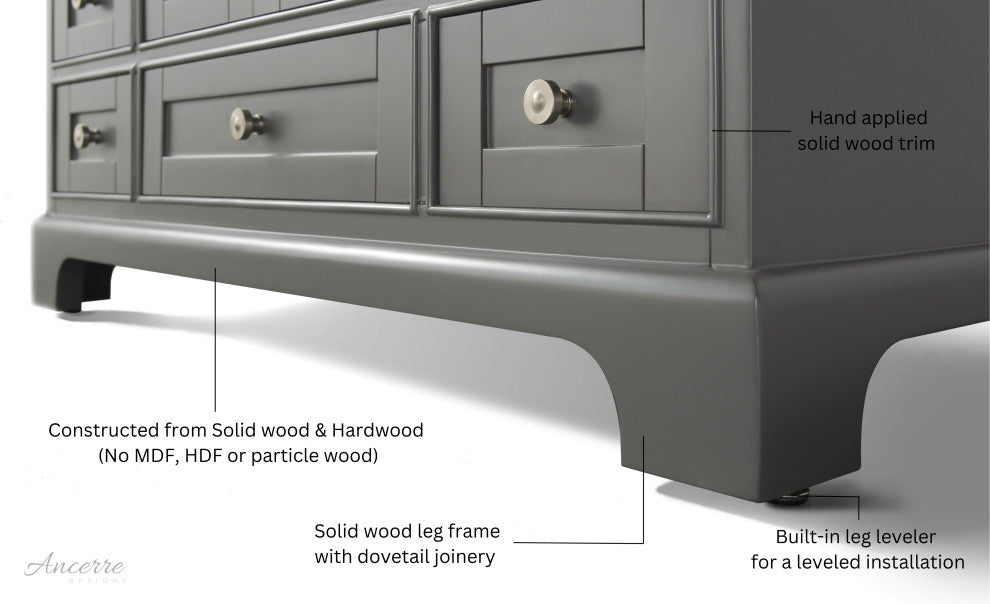 Audrey Vanity Set, Sapphire Gray, 48", Brushed Nickle Hardware, No Mirror