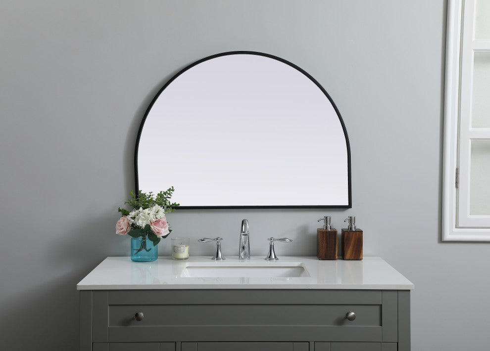 Metal Frame Arch Mirror 33X24 Inch, Black
