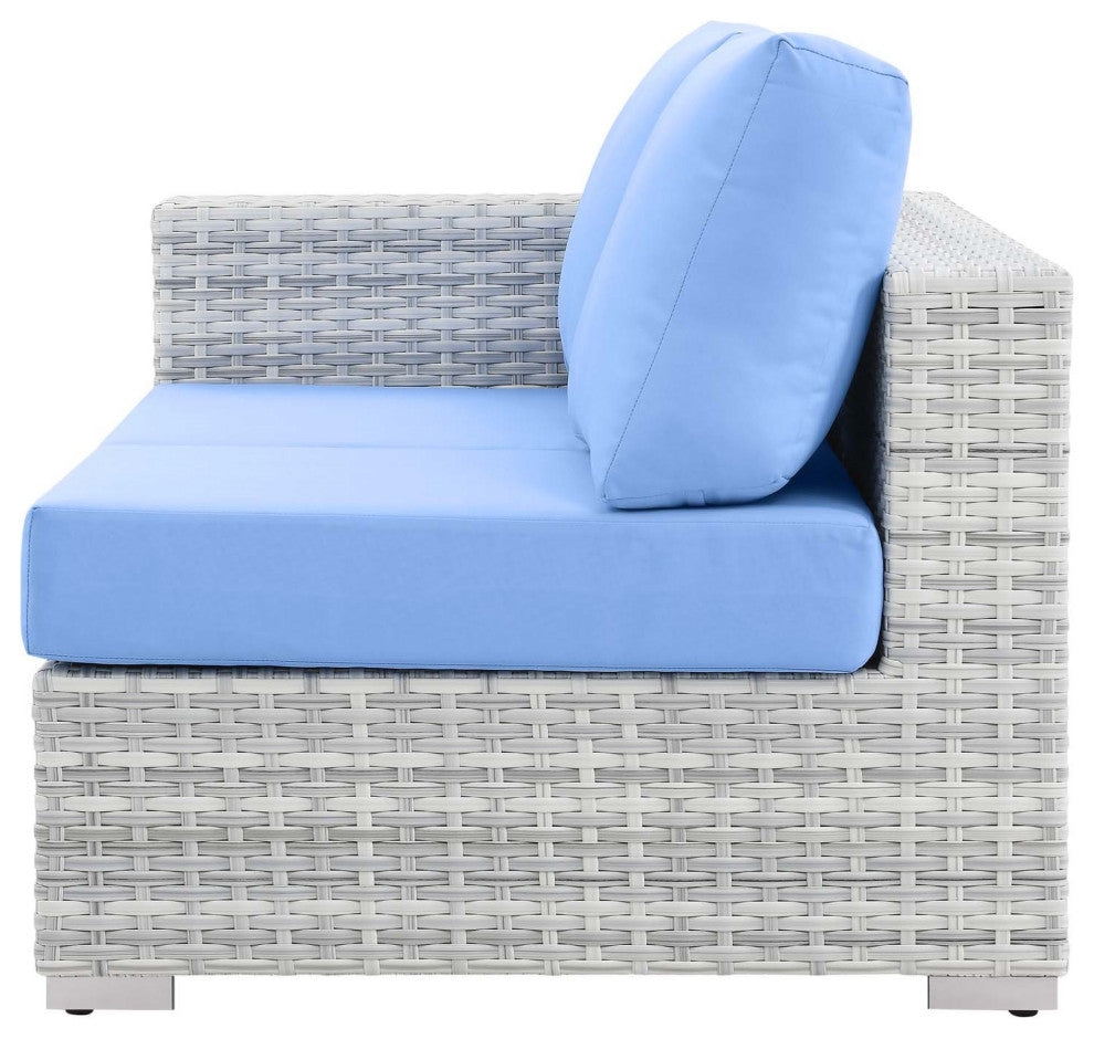 Lounge Sectional Sofa Chair Set, Rattan, Wicker, Gray Blue, Modern, Outdoor