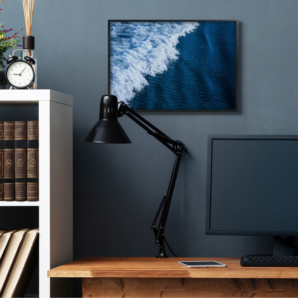 Blue Ocean Wave Crash Photograph, 24"x30", Black Frame