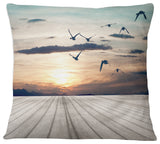 Wooden Floor Sunset Seashore Throw Pillow, 18"x18"