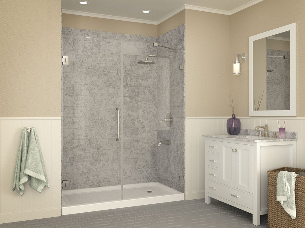 ANZZI Tier 32"x60" Center Drain Single Threshold Shower Base, White, 32"x60", Right Drain