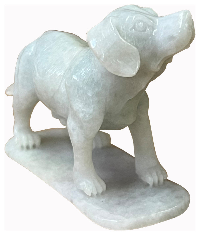 Chinese White Jade Color Stone Puppy Dog Display Figure Hws2392
