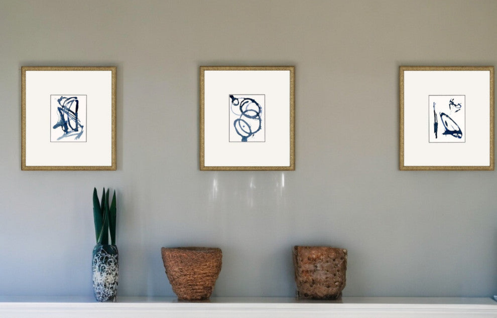 Set Of Three Mayhem II Framed Art Gold Picture Frame Print Wall Art