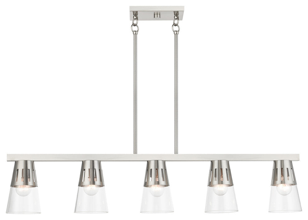5 Light Brushed Nickel Large Linear Chandelier