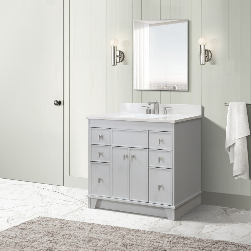 39" Single Sink Vanity, French Gray Finish With Engineered Stone Top