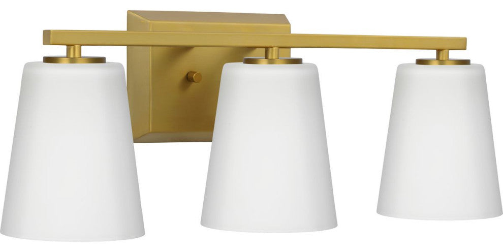Vertex Collection Three-Light Brushed Gold Etched White Glass Bath Light