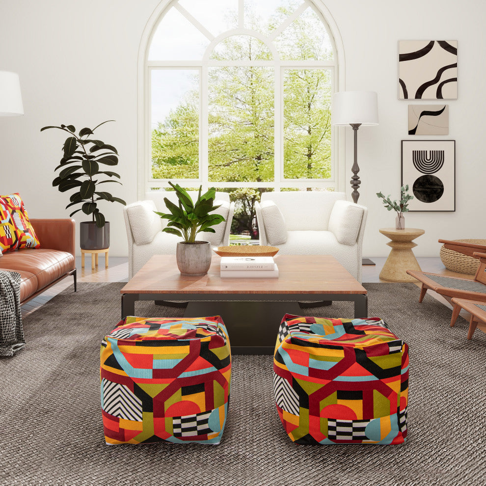 Pouf 23" Oversized Bean Bag Embroidery Cube Ottoman, Colorpop Multicolored