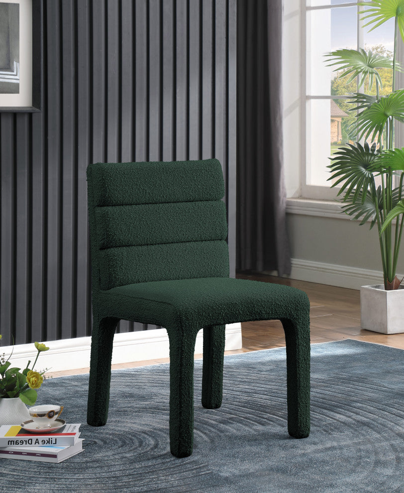 Kai Upholstered Dining Chair, Green, Boucle Fabric, Set of 2