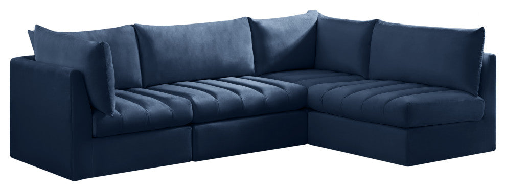 Jacob Velvet Upholstered 4-Piece L-Shaped Modular Sectional, Navy