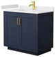 36" Single Bath Vanity Dark Blue, White Cult. Marble Countertop, Sink, Gold Trim