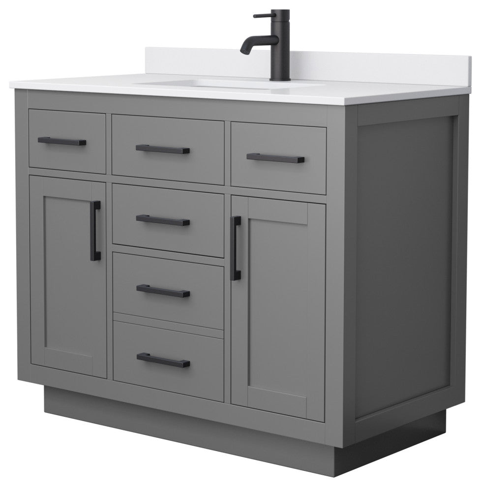 Beckett TK 42" Dark Gray Single Vanity,  Cultured Top, Black Trim